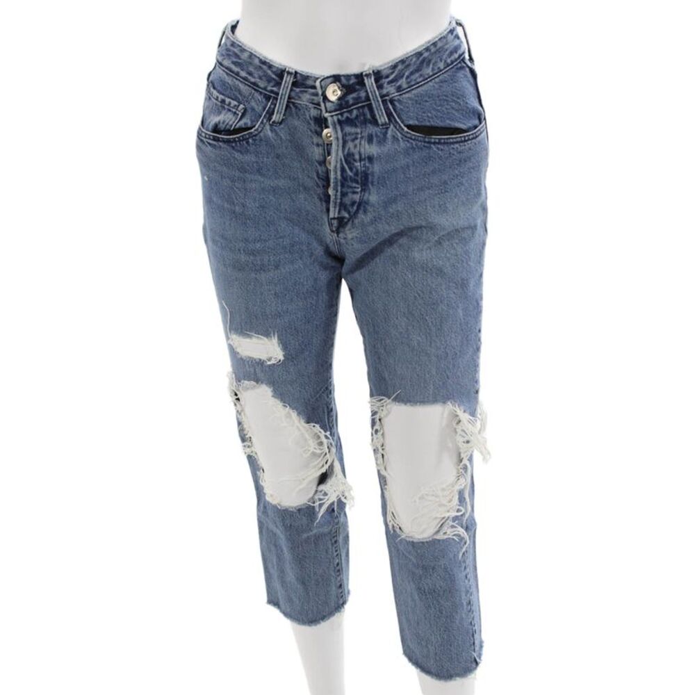 3x1 NYC Women Cropped Mom Jeans Blue Mid Rise Button Fly Size 24